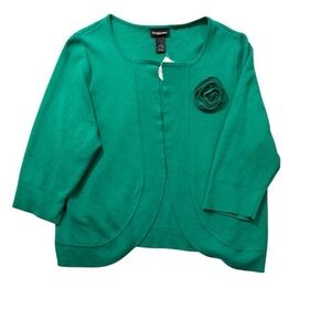 Lane Bryant Cardigan 100% Cotton Sweater Rosette Rose Detail Green Size 18 20